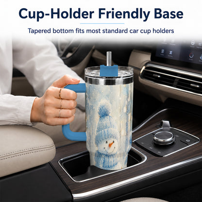#pl[40oz|Blue] Snowman Family 40oz Tumbler with Handle, Winter Travel Cup