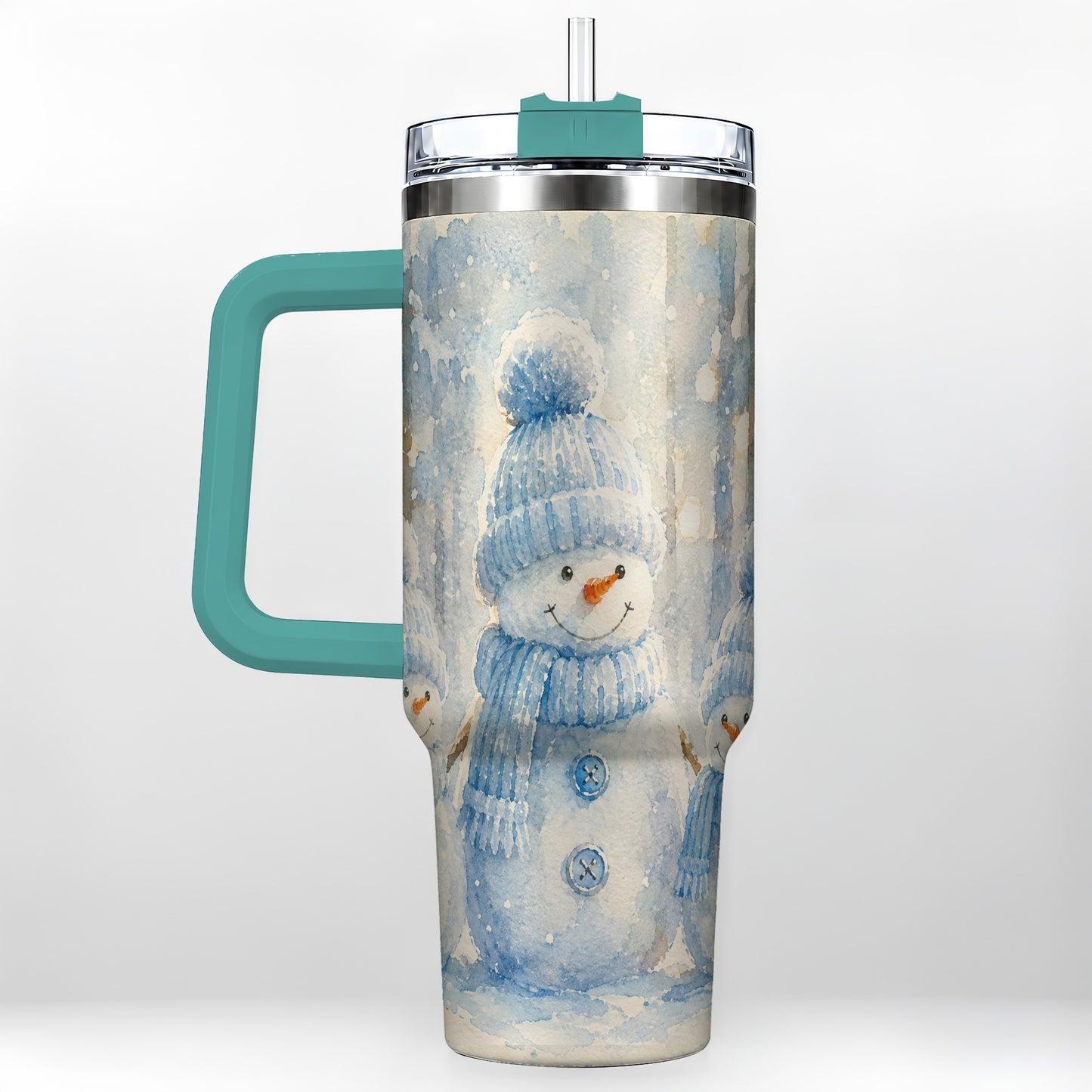 #pl[40oz|Green] Snowman Family 40oz Tumbler with Handle, Winter Travel Cup