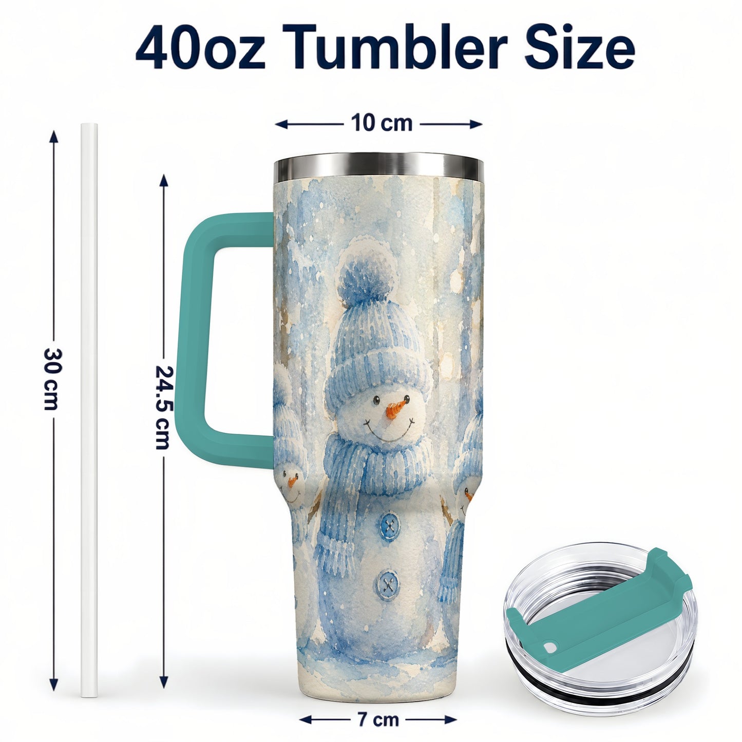 #pl[40oz|Green] Snowman Family 40oz Tumbler with Handle, Winter Travel Cup