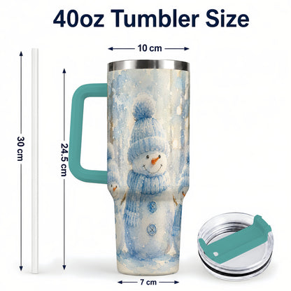 #pl[40oz|Green] Snowman Family 40oz Tumbler with Handle, Winter Travel Cup