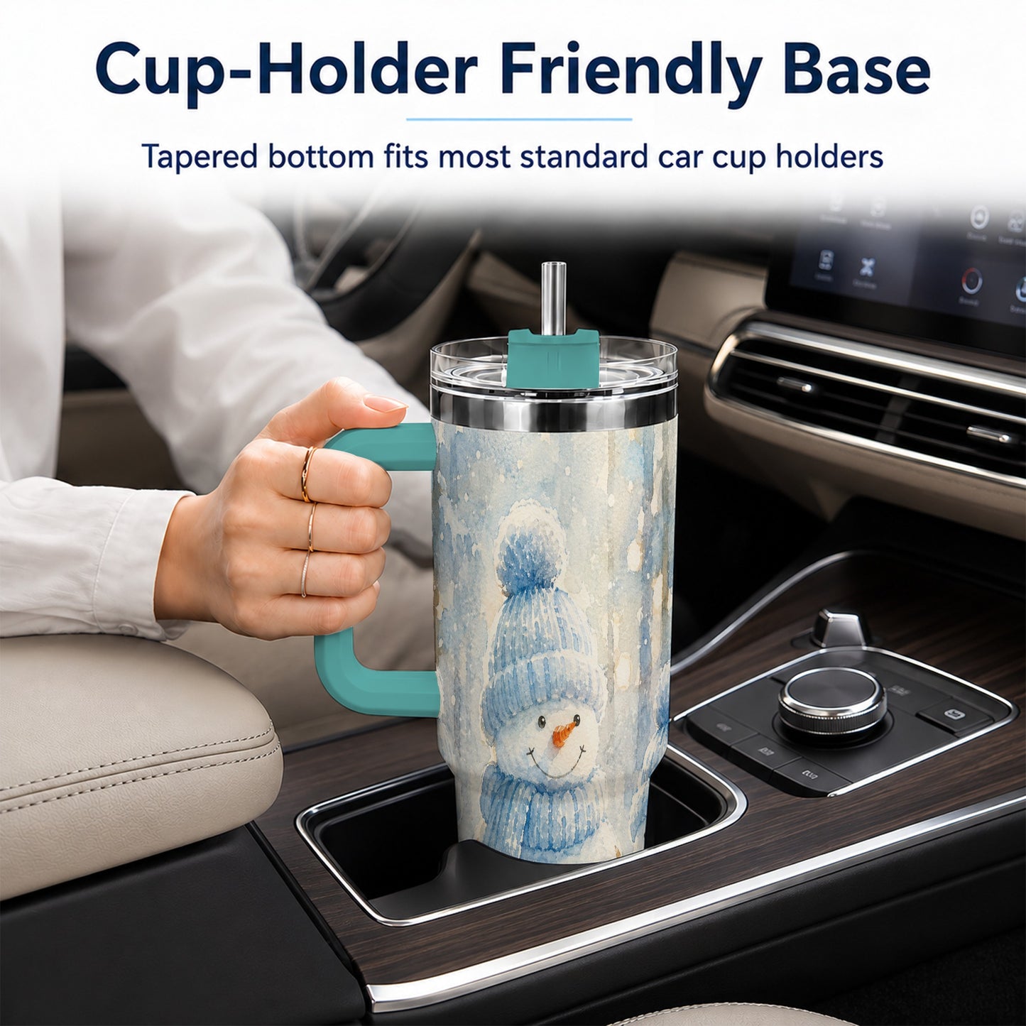 #pl[40oz|Green] Snowman Family 40oz Tumbler with Handle, Winter Travel Cup