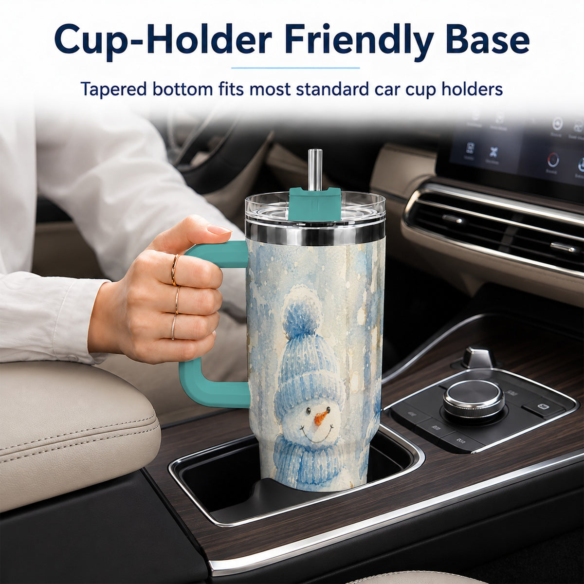 #pl[40oz|Green] Snowman Family 40oz Tumbler with Handle, Winter Travel Cup
