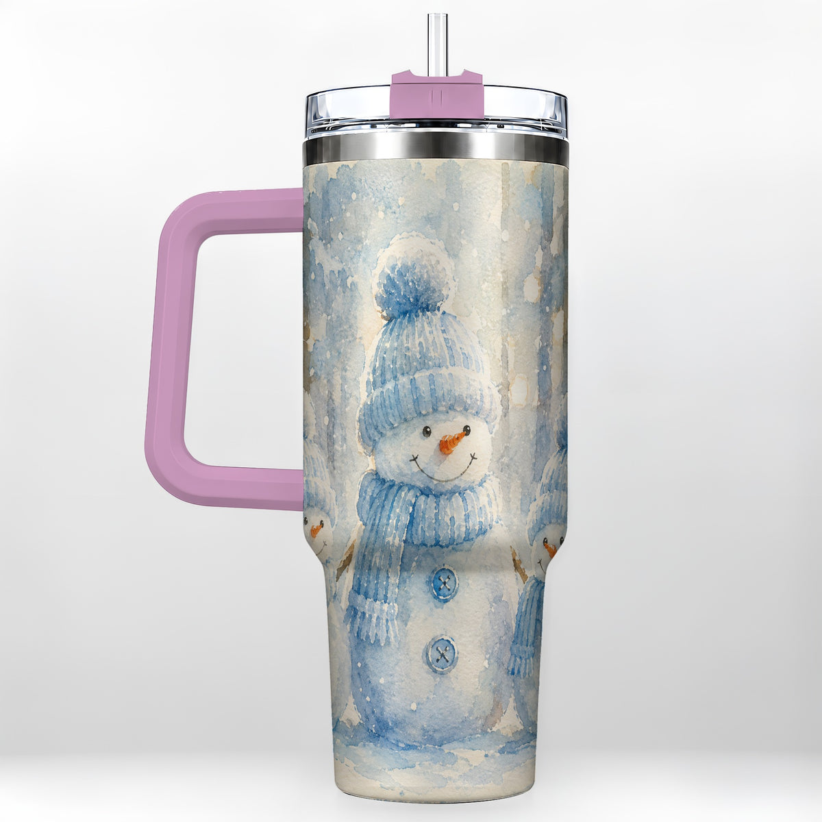 #pl[40oz|Pink] Snowman Family 40oz Tumbler with Handle, Winter Travel Cup