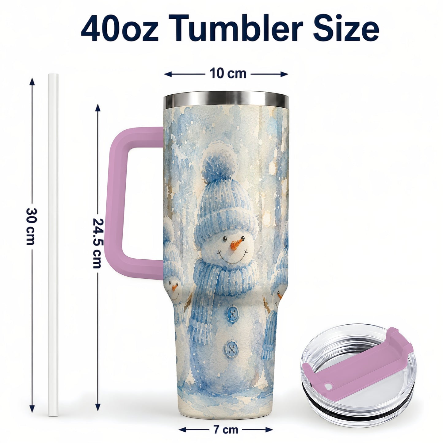 #pl[40oz|Pink] Snowman Family 40oz Tumbler with Handle, Winter Travel Cup