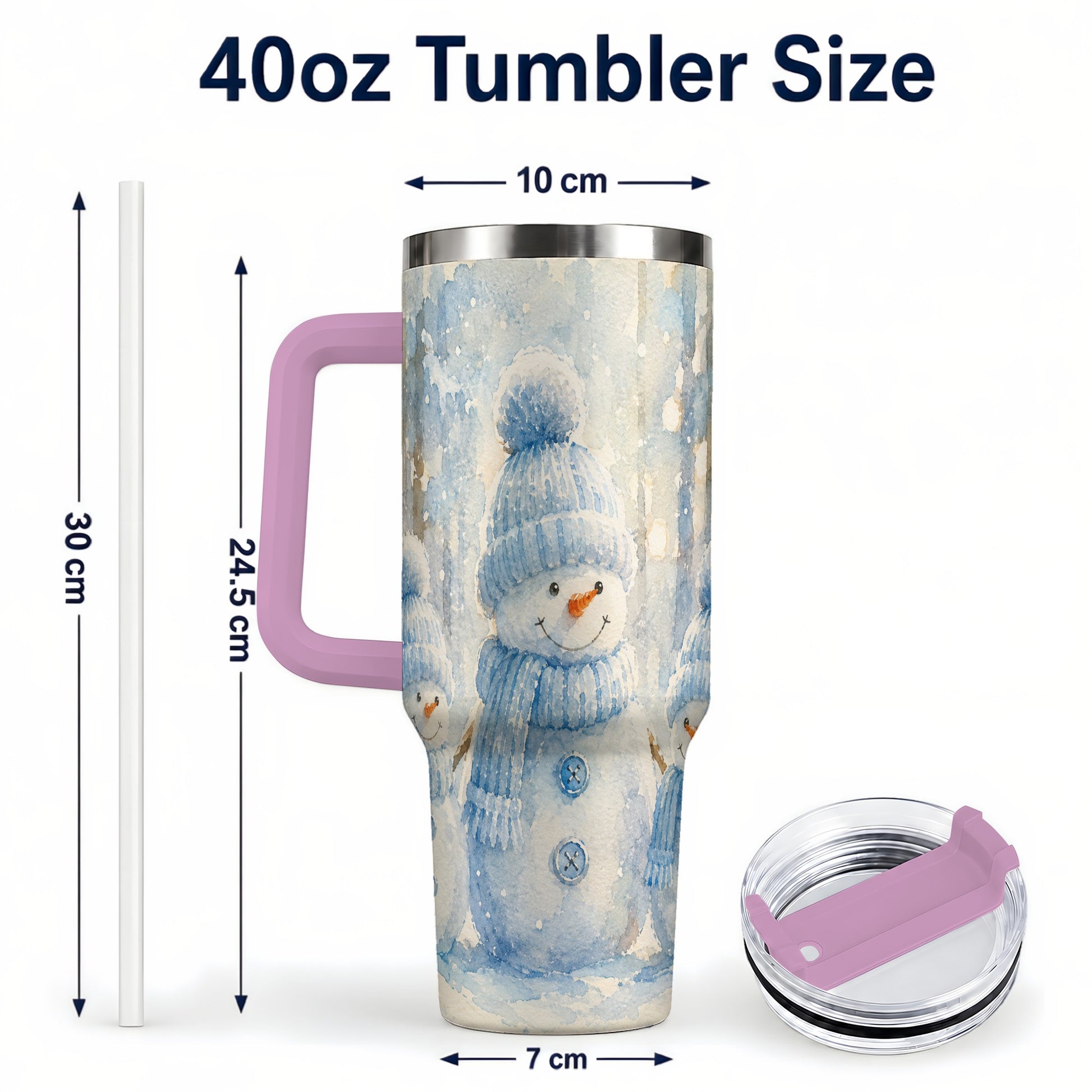 #pl[40oz|Pink] Snowman Family 40oz Tumbler with Handle, Winter Travel Cup