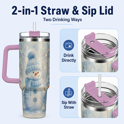 #pl[40oz|Pink] Snowman Family 40oz Tumbler with Handle, Winter Travel Cup