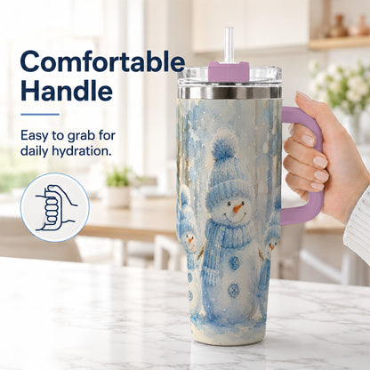 #pl[40oz|Pink] Snowman Family 40oz Tumbler with Handle, Winter Travel Cup
