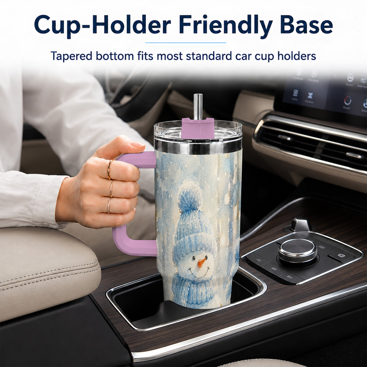 #pl[40oz|Pink] Snowman Family 40oz Tumbler with Handle, Winter Travel Cup