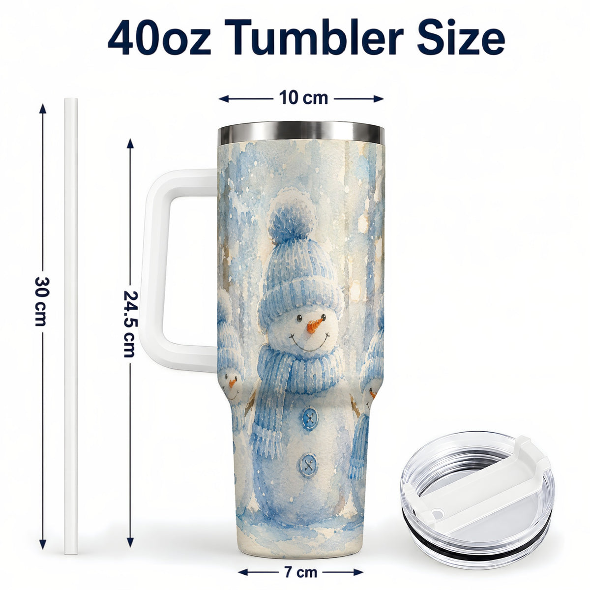 #pl[40oz|White] Snowman Family 40oz Tumbler with Handle, Winter Travel Cup