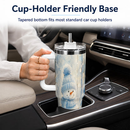 #pl[40oz|White] Snowman Family 40oz Tumbler with Handle, Winter Travel Cup