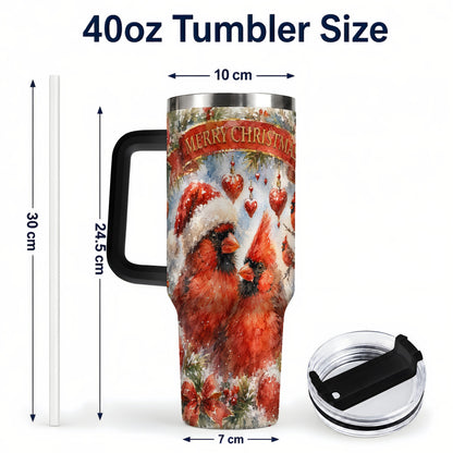 #pl[40oz|Black] Christmas Cardinals 40oz Tumbler with Handle, Winter Bird Travel Cup
