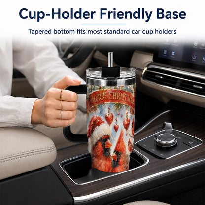 #pl[40oz|Black] Christmas Cardinals 40oz Tumbler with Handle, Winter Bird Travel Cup