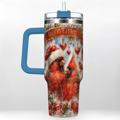 #pl[40oz|Blue] Christmas Cardinals 40oz Tumbler with Handle, Winter Bird Travel Cup