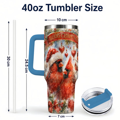 #pl[40oz|Blue] Christmas Cardinals 40oz Tumbler with Handle, Winter Bird Travel Cup