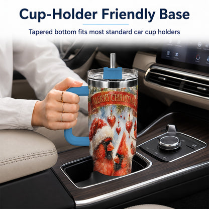#pl[40oz|Blue] Christmas Cardinals 40oz Tumbler with Handle, Winter Bird Travel Cup