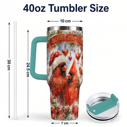 #pl[40oz|Green] Christmas Cardinals 40oz Tumbler with Handle, Winter Bird Travel Cup