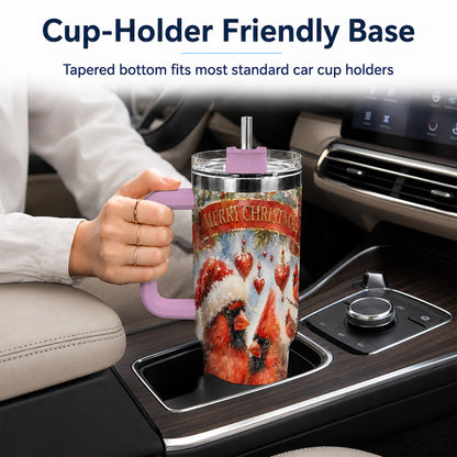 #pl[40oz|Pink] Christmas Cardinals 40oz Tumbler with Handle, Winter Bird Travel Cup
