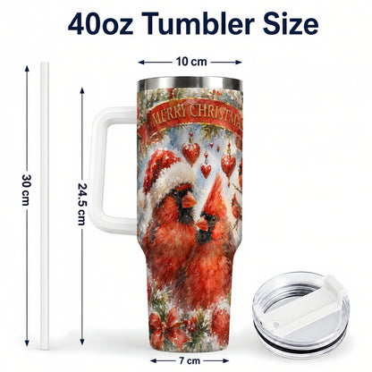 #pl[40oz|White] Christmas Cardinals 40oz Tumbler with Handle, Winter Bird Travel Cup