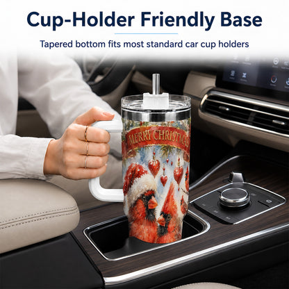 #pl[40oz|White] Christmas Cardinals 40oz Tumbler with Handle, Winter Bird Travel Cup