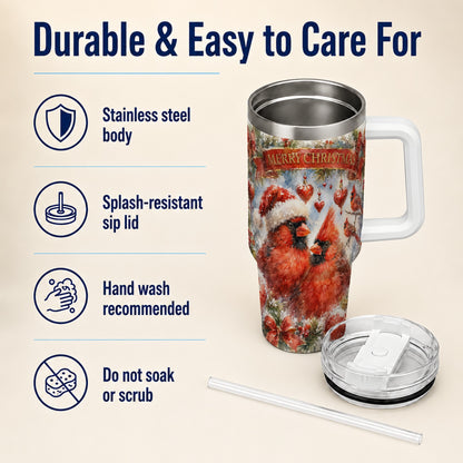 #pl[40oz|White] Christmas Cardinals 40oz Tumbler with Handle, Winter Bird Travel Cup