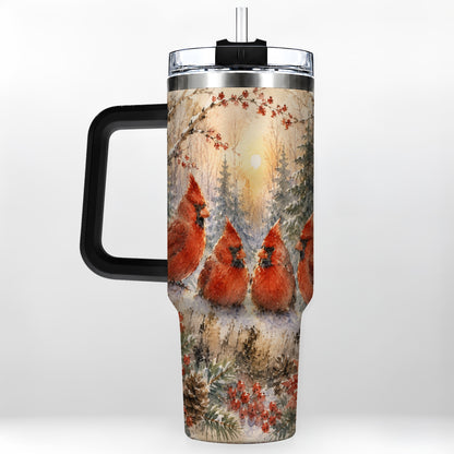 #pl[40oz|Black] Winter Cardinal 40oz Tumbler with Handle, Red Bird Travel Cup