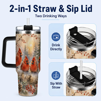 #pl[40oz|Black] Winter Cardinal 40oz Tumbler with Handle, Red Bird Travel Cup