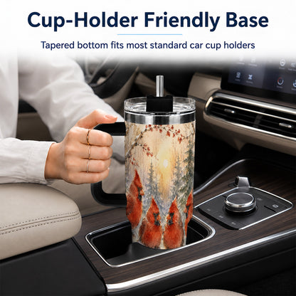 #pl[40oz|Black] Winter Cardinal 40oz Tumbler with Handle, Red Bird Travel Cup