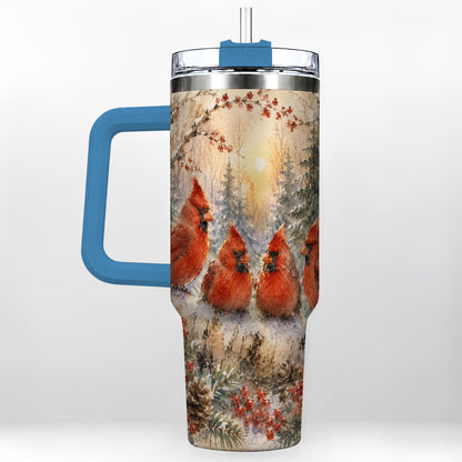 #pl[40oz|Blue] Winter Cardinal 40oz Tumbler with Handle, Red Bird Travel Cup