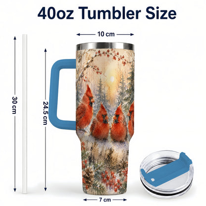 #pl[40oz|Blue] Winter Cardinal 40oz Tumbler with Handle, Red Bird Travel Cup