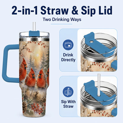 #pl[40oz|Blue] Winter Cardinal 40oz Tumbler with Handle, Red Bird Travel Cup