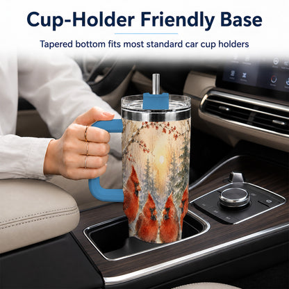 #pl[40oz|Blue] Winter Cardinal 40oz Tumbler with Handle, Red Bird Travel Cup
