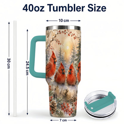 #pl[40oz|Green] Winter Cardinal 40oz Tumbler with Handle, Red Bird Travel Cup