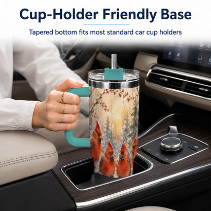 #pl[40oz|Green] Winter Cardinal 40oz Tumbler with Handle, Red Bird Travel Cup