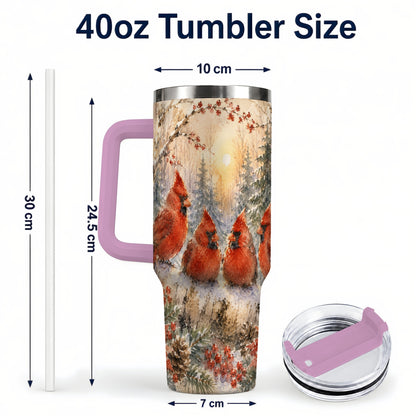 #pl[40oz|Pink] Winter Cardinal 40oz Tumbler with Handle, Red Bird Travel Cup