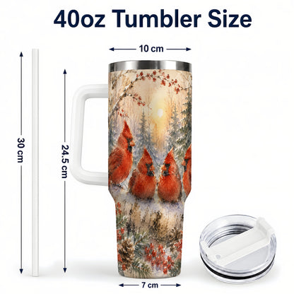 #pl[40oz|White] Winter Cardinal 40oz Tumbler with Handle, Red Bird Travel Cup