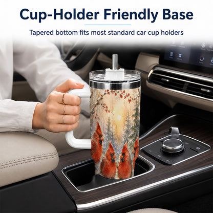 #pl[40oz|White] Winter Cardinal 40oz Tumbler with Handle, Red Bird Travel Cup