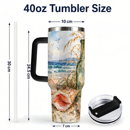 #pl[40oz|Black] Coastal Seashell 40oz Tumbler with Handle, Beach Bottle Travel Cup
