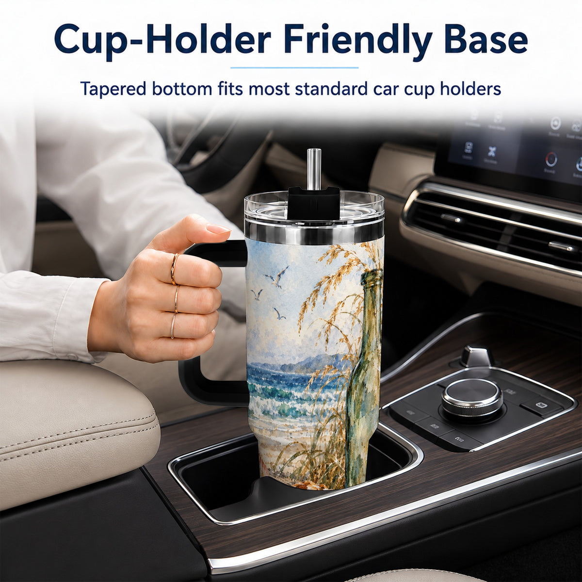 #pl[40oz|Black] Coastal Seashell 40oz Tumbler with Handle, Beach Bottle Travel Cup