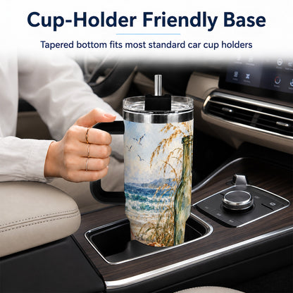 #pl[40oz|Black] Coastal Seashell 40oz Tumbler with Handle, Beach Bottle Travel Cup