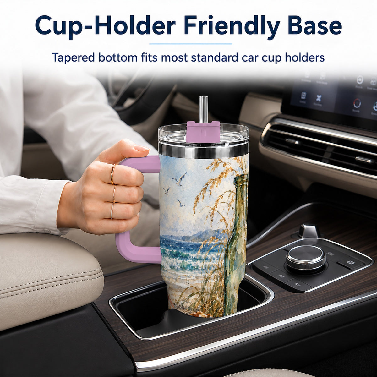 #pl[40oz|Pink] Coastal Seashell 40oz Tumbler with Handle, Beach Bottle Travel Cup