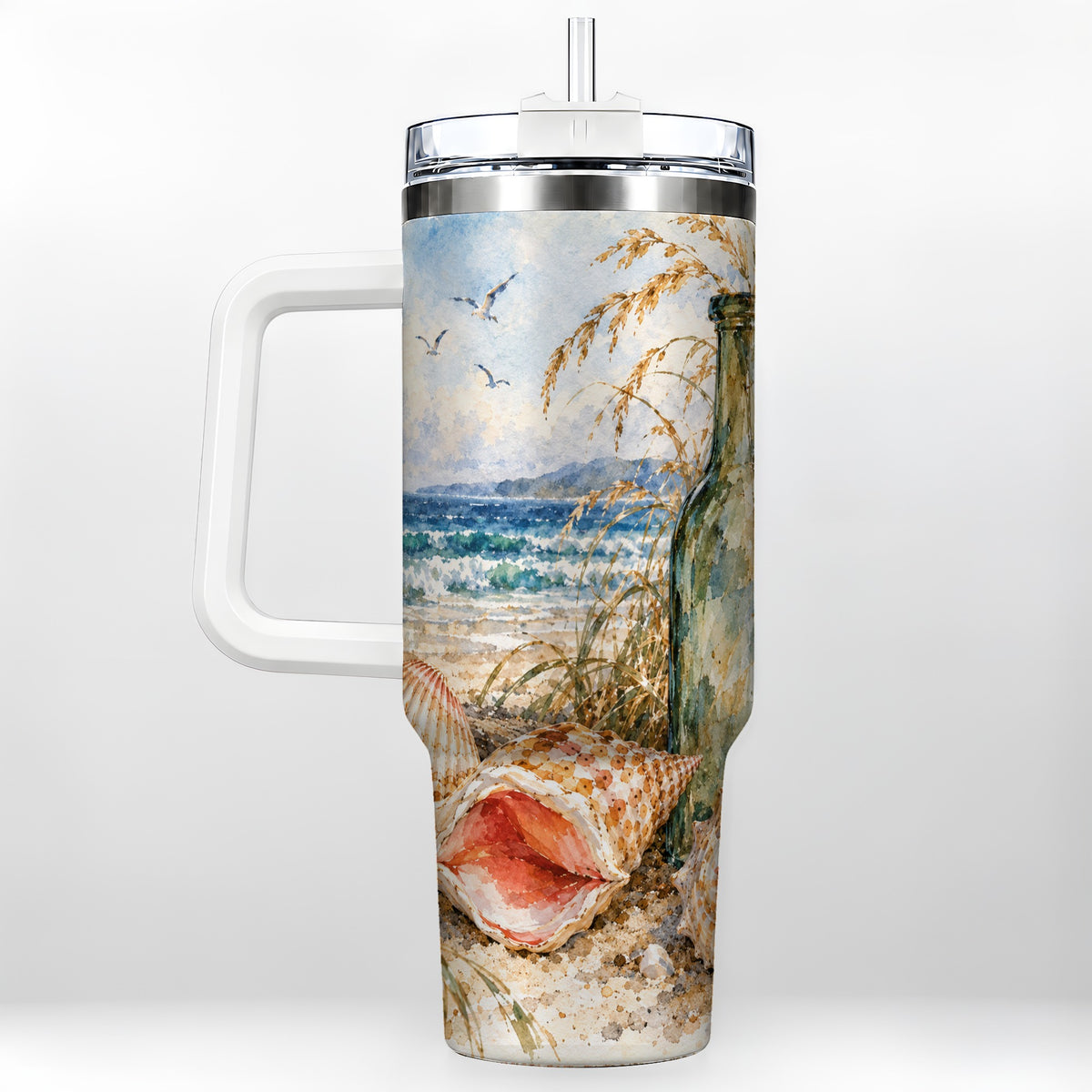 Coastal Seashell 40oz Tumbler with Handle, Beach Bottle Travel Cup
