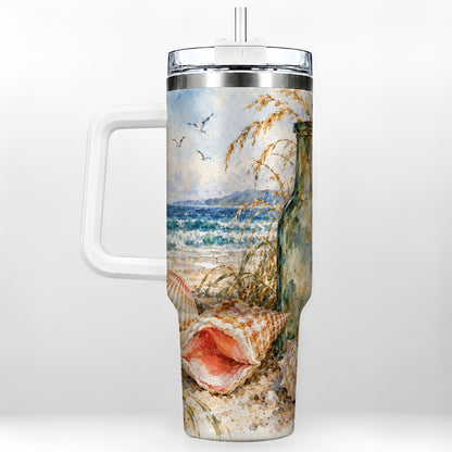 Coastal Seashell 40oz Tumbler with Handle, Beach Bottle Travel Cup