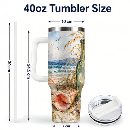 #pl[40oz|White] Coastal Seashell 40oz Tumbler with Handle, Beach Bottle Travel Cup