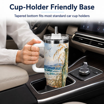 #pl[40oz|White] Coastal Seashell 40oz Tumbler with Handle, Beach Bottle Travel Cup