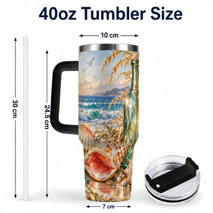 #pl[40oz|Black] Gem Style Seashell 40oz Tumbler with Handle, Coastal Travel Cup