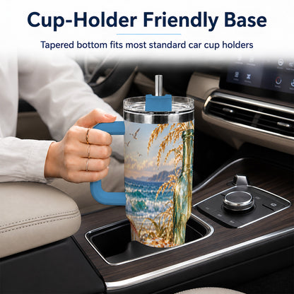 #pl[40oz|Blue] Gem Style Seashell 40oz Tumbler with Handle, Coastal Travel Cup