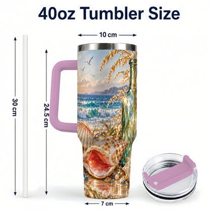#pl[40oz|Pink] Gem Style Seashell 40oz Tumbler with Handle, Coastal Travel Cup