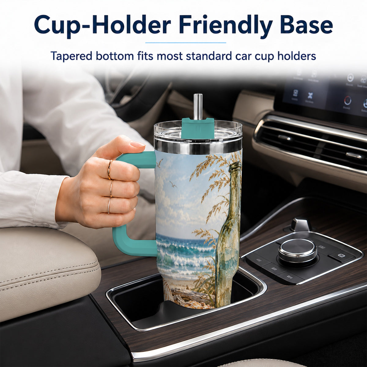 #pl[40oz|Green] Beach Seashell 40oz Tumbler with Handle, Coastal Ocean Travel Cup