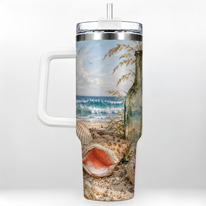 Beach Seashell 40oz Tumbler with Handle, Coastal Ocean Travel Cup