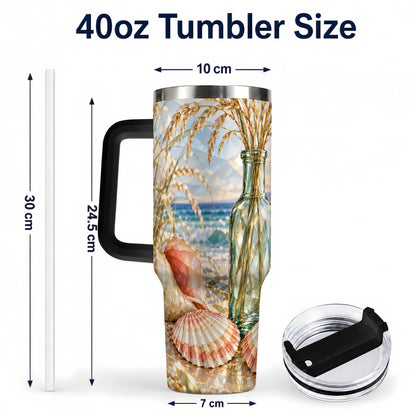 #pl[40oz|Black] Faceted Seashell 40oz Tumbler with Handle, Ocean Travel Cup, Faceted Art